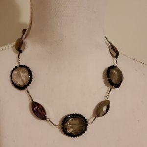 Purple and Clear Jeweled Nicklace and Earring Set